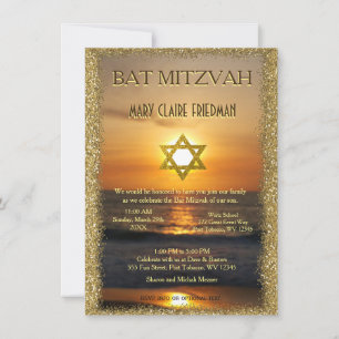 Bat Mitzvah Golden Sun and Sand Invitation