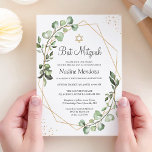 Bat Mitzvah | Greenery Eucalyptus Gold Geometric Invitation<br><div class="desc">Greenery Eucalyptus Gold Geometric Bat Mitzvah Invitation. (1) For further customisation, please click the "customise further" link and use our design tool to modify this template. (2) If you prefer Thicker papers / Matte Finish, you may consider to choose the Matte Paper Type. (3) If you need help or matching...</div>