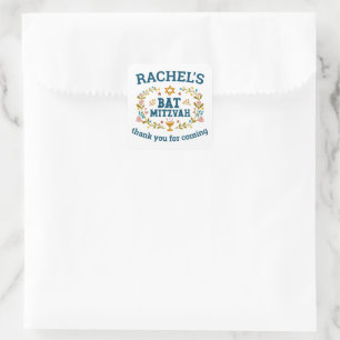 BAT MITZVAH Hand-drawn floral Jewish Customisable  Square Sticker