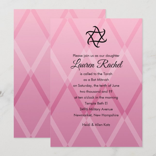 Bat Mitzvah Harlequin Pink Invitation (Front/Back)