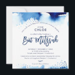 BAT MITZVAH hebrew hand lettered blue watercolor   Invitation<br><div class="desc">by kat massard >>> kat@simplysweetPAPERIE.com <<<
An elegant & modern invitation design for your daughter's BAT MITZVAH
TIP :: 1. To change/move graphics & fonts and add more text - hit the "customise it" button.</div>