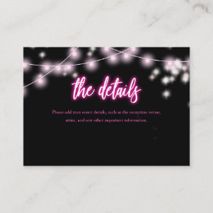 Bat Mitzvah Hot Pink Neon Themed Party Details Enclosure Card