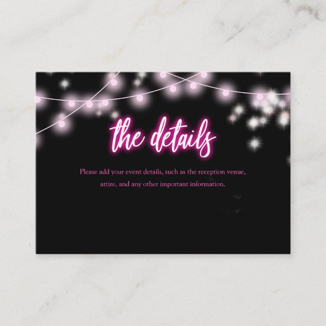 Bat Mitzvah Hot Pink Neon Themed Party Details Enclosure Card (Front)