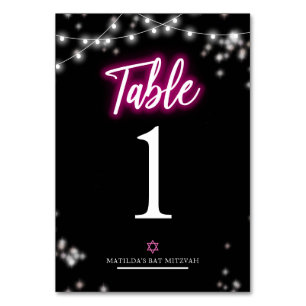 Bat Mitzvah Hot Pink Neon Themed Table Number