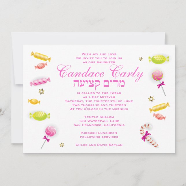 Bat Mitzvah Invitation Candy Candyland Theme (Front)