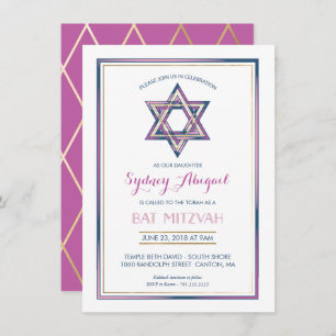 Bat Mitzvah Invitation - Customise, Gold, Modern