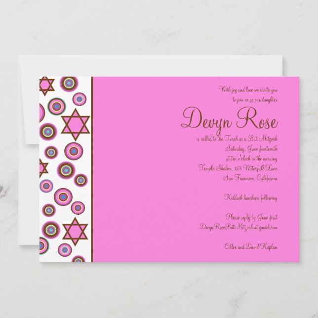 Bat Mitzvah Invitation Devyn Rose Pink (Front)