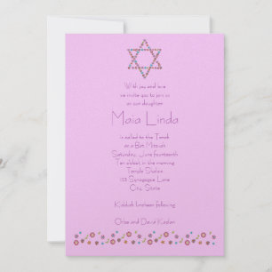 Bat Mitzvah Invitation Flower Star of David Pink
