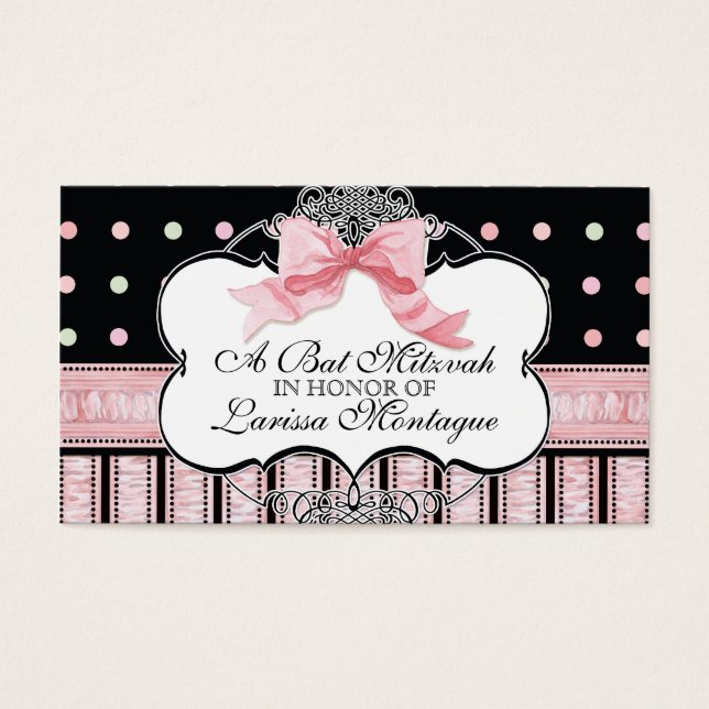 Bat Mitzvah Invitation - French Bow Dot Swirl (Front)