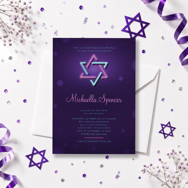 Bat Mitzvah Invitation Glowing Star of David (Creator Uploaded)