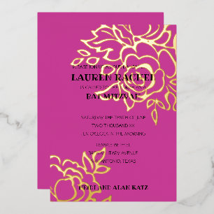 Bat Mitzvah Invitation Gold Floral on Any Colour