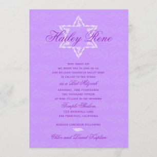Bat Mitzvah Invitation Hailey with Damask Purple