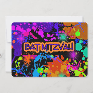 Bat Mitzvah Invitation, Neon Paint Splatter Invitation