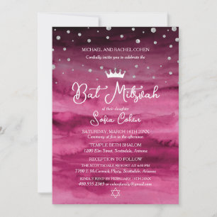 Bat Mitzvah Invitation Princess Crown Watercolor