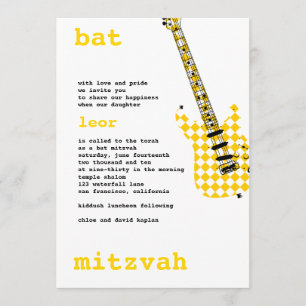 Bat Mitzvah Invitation Rock Star White/Yellow
