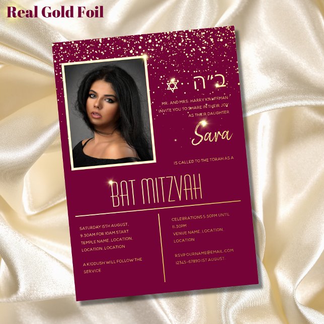 BAT MITZVAH Invitations Jewish Photo Cards Elegant (Creator Uploaded)