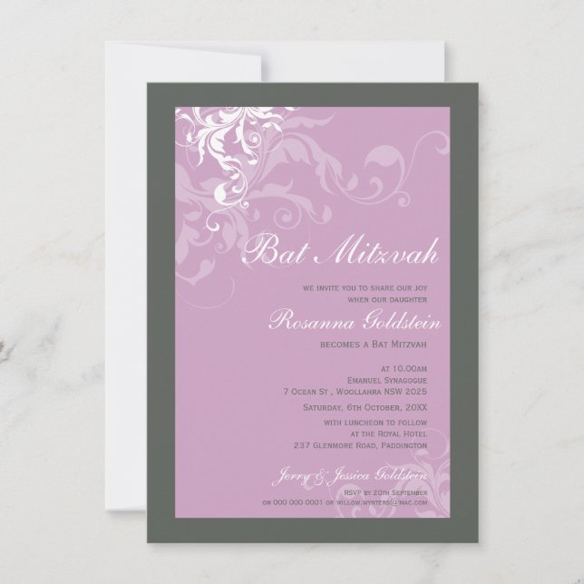 BAT MITZVAH INVITES :: bella 1P (Front)