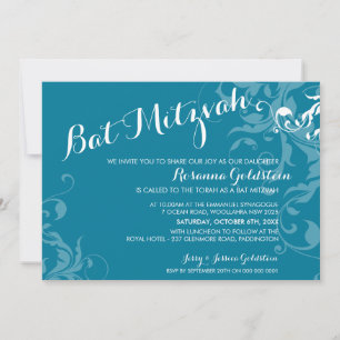 BAT MITZVAH INVITES elegant flourish turquoise