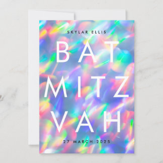 BAT MITZVAH Iridescent Ultra Modern QR CODE RSVP Invitation