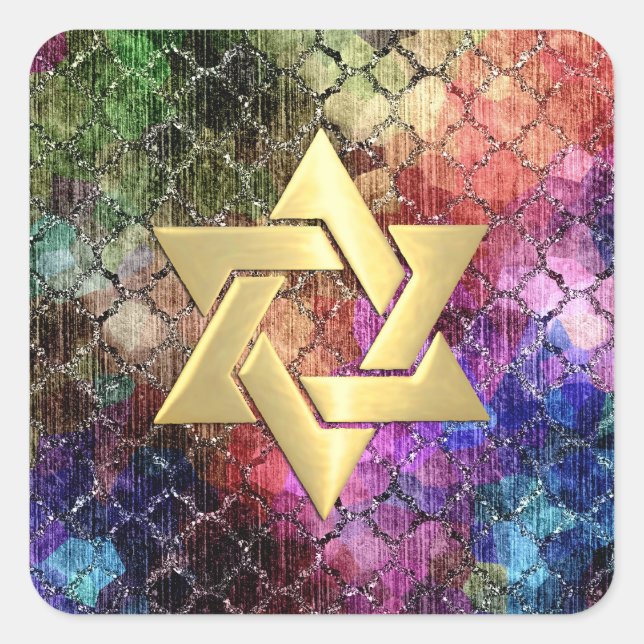 Bat Mitzvah Jewel Tones Shimmery Abstract Pattern Square Sticker (Front)