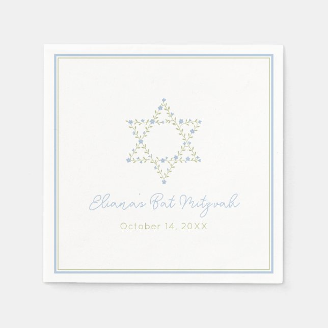 Bat Mitzvah Jewish Star of David Elegant Floral  Napkin (Front)