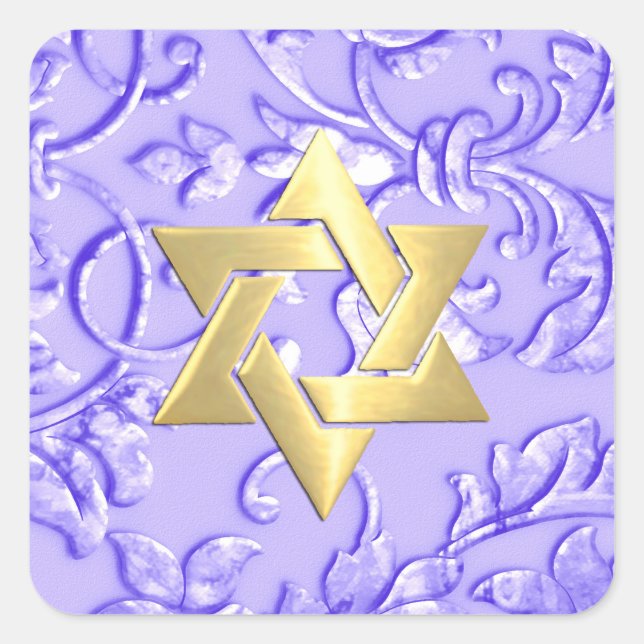 Bat Mitzvah Lavender Purple Damask with Any Colour Square Sticker (Front)
