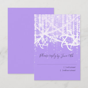 Bat Mitzvah Lavender White Sparkly Lights RSVP Card