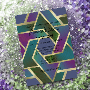 Bat Mitzvah Layered Stars of David Purple Blue  Invitation