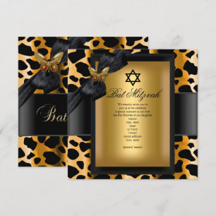 Bat Mitzvah Leopard Gold Black Butterfly Invitation