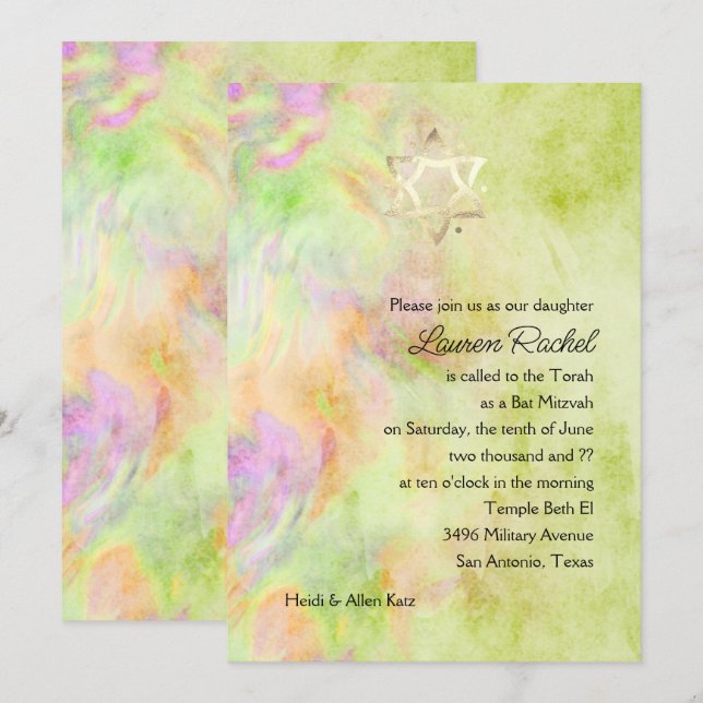 Bat Mitzvah Lime Green Tie Dye Invitation (Front/Back)