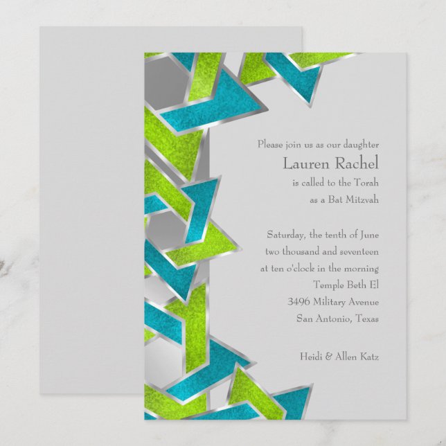 Bat Mitzvah Lime Turquoise Star of David Any Colou Invitation (Front/Back)
