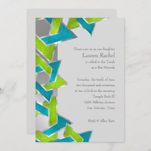 Bat Mitzvah Lime Turquoise Star of David Any Colou Invitation