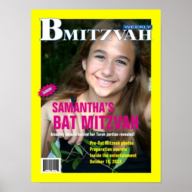 Bat Mitzvah Magazine Poster Yellow Pink (Front)