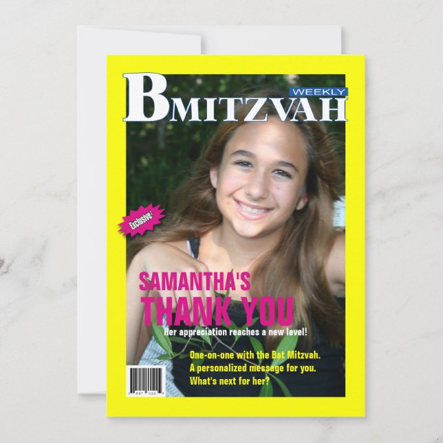 Bat Mitzvah Magazine Thank You Note Card (Front)