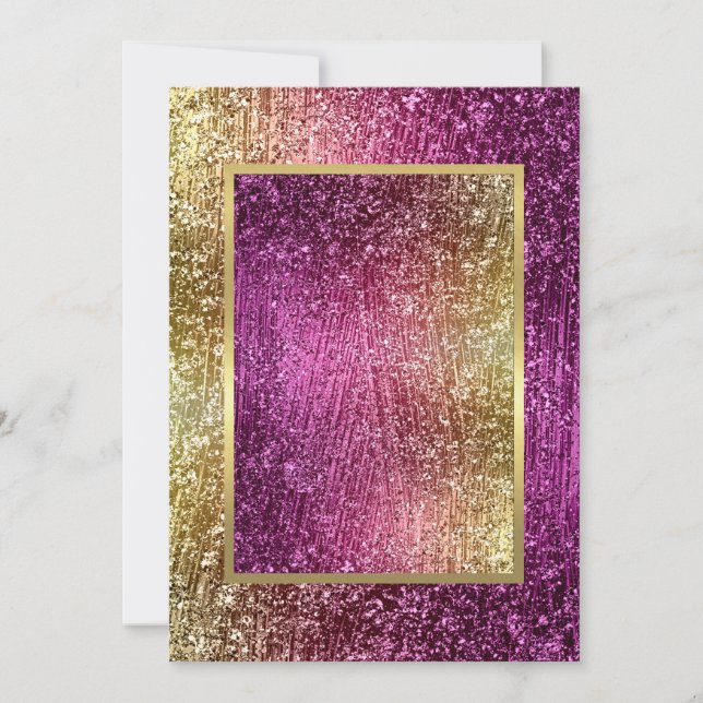 Bat Mitzvah Magenta Pink and Gold Glittery Invitation (Front)