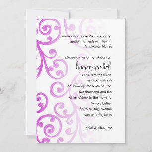 Bat Mitzvah Magenta Pink Scroll Pattern Invitation