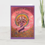 Bat Mitzvah, Mazel Tov, Greetings Card, Card<br><div class="desc">I wanted to create a card that would depict the magic and mystery that awaits the young Bat Mitzvah girl. The passage of becoming an independant young woman is filled with adventure, curiosity and strange new experiences, so I was reminded of 'Alice in Wonderland'. A twisting tree of life carries...</div>