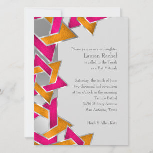 Bat Mitzvah Metallic Look Star of David Invitation