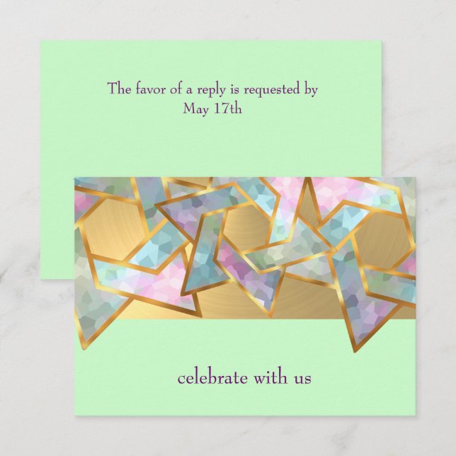 Bat Mitzvah Metallic Look Star of David RSVP Invitation (Front/Back)