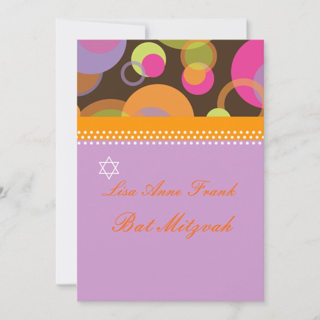 Bat  Mitzvah+Mod Bubbles/orange/hot pink Invitation (Front)