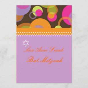 Bat  Mitzvah+Mod Bubbles/orange/hot pink Invitation