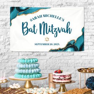 Bat Mitzvah Modern Agate Gold Turquoise Script Banner