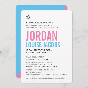 BAT MITZVAH modern basic bold colourful pink blue Invitation