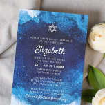 Bat Mitzvah Modern Blue Watercolor Invitation<br><div class="desc">Composed of playful script and serif typography; All against a backdrop of blue watercolor background. 

This is designed by Select Party Supplies,  exclusive for Zazzle.

Available here:
http://www.zazzle.com/selectpartysupplies</div>