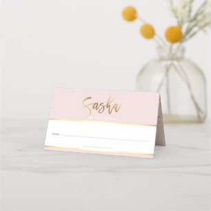 BAT MITZVAH modern blush pink gold name SASHA Place Card