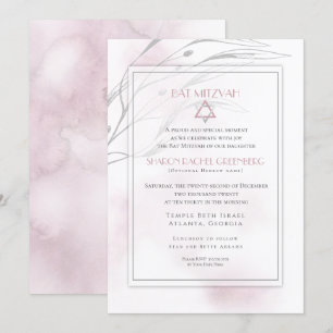 Bat Mitzvah Modern Blush Pink Watercolor Splash Invitation