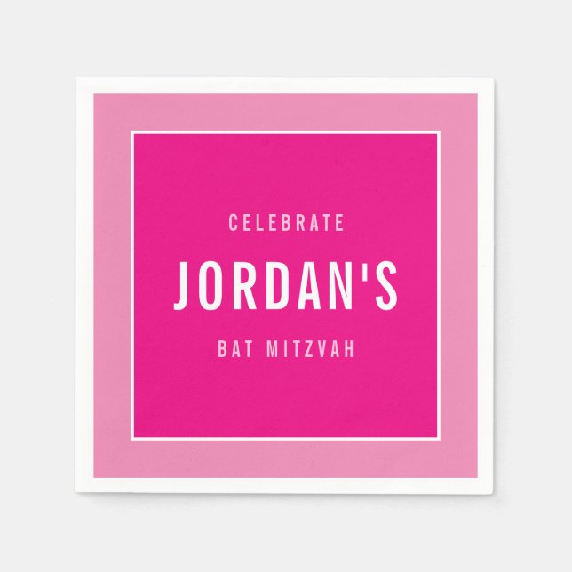 BAT MITZVAH modern bold block pretty pink Napkin (Front)