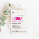 BAT MITZVAH modern bold colour pink names Invitation<br><div class="desc">by kat massard >>> kat@simplysweetPAPERIE.com <<< CONTACT ME for custom wording or to add any lines in Hebrew Love the design, but would like to see some changes - another colour scheme, product, add a photo or adapted for a different occasion - no worries simply contact me - I am...</div>