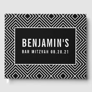 BAT MITZVAH modern bold geometric pattern black Guest Book