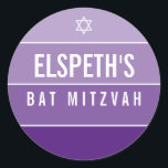 BAT MITZVAH modern bold ombre block violet purple Classic Round Sticker<br><div class="desc">by kat massard >>> https://linktr.ee/simplysweetpaperie <<< 
Love the design,  but would like to see some changes - another colour scheme,  product,  add a photo or adapted for a different occasion - no worries simply contact me,  kat@simplysweetPAPERIE.com - I am happy to help!</div>